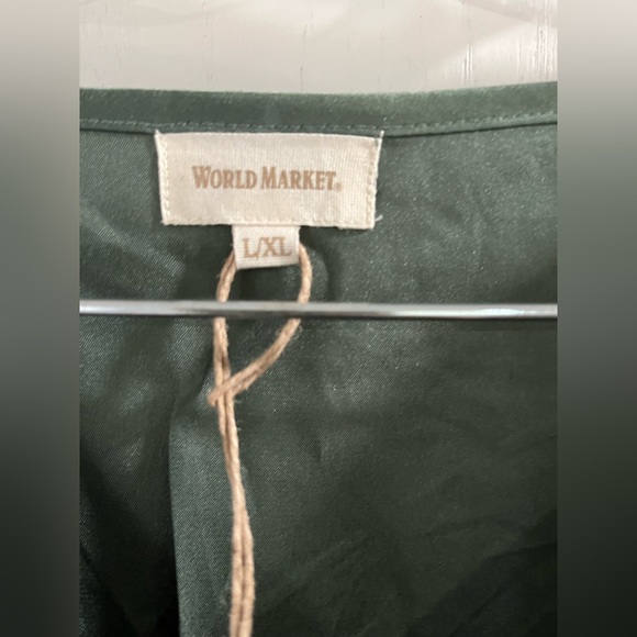 World Market Mira Laurel-Green Satin Floral Kaftan Dress - Picture 9 of 11